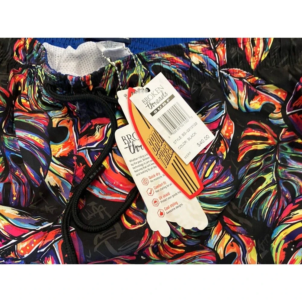 Broken Threads New Men's Board Shorts Size XL Psychedelic Leaves